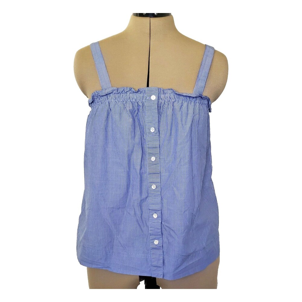 J Crew Women's Top Size 4 Blue White Striped Sleeveless Button-up Shirt Cotton
